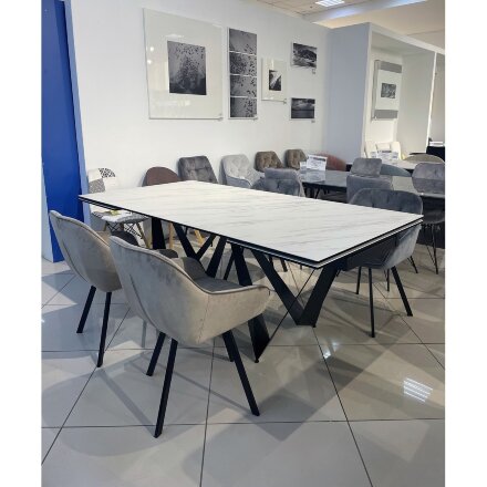 Стол RIETI 200 KL-99 Белый мрамор матовый, итальянская керамика / черный каркас, ®DISAUR 