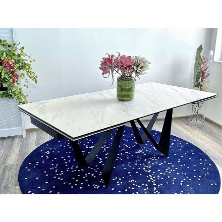 Стол RIETI 200 KL-99 Белый мрамор матовый, итальянская керамика / черный каркас, ®DISAUR 