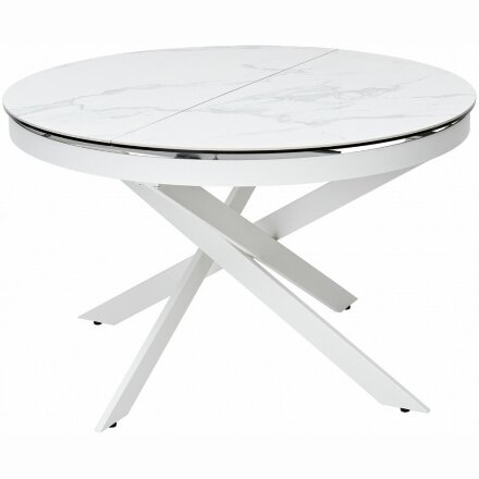 Керамический стол Trento 120 high gloss statuario белый мрамор глянцевый керамика / белый каркас 