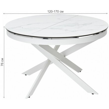 Керамический стол Trento 120 high gloss statuario белый мрамор глянцевый керамика / белый каркас 