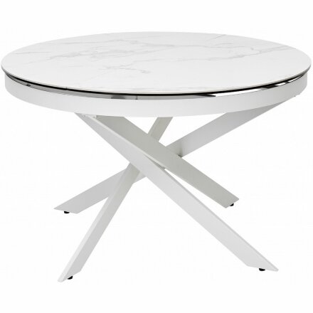 Керамический стол Trento 120 high gloss statuario белый мрамор глянцевый керамика / белый каркас 