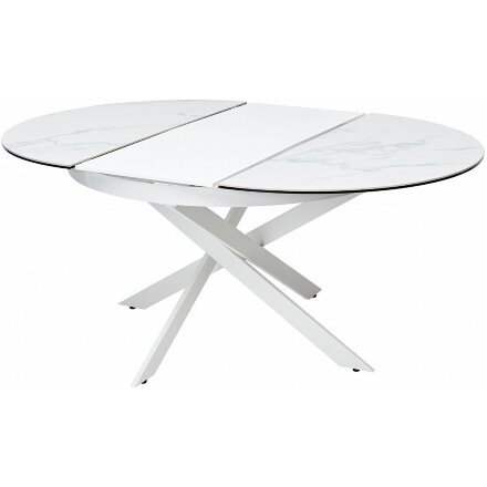Керамический стол Trento 120 high gloss statuario белый мрамор глянцевый керамика / белый каркас 