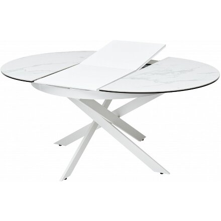Керамический стол Trento 120 high gloss statuario белый мрамор глянцевый керамика / белый каркас 