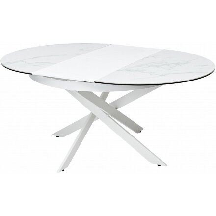 Керамический стол Trento 120 high gloss statuario белый мрамор глянцевый керамика / белый каркас 
