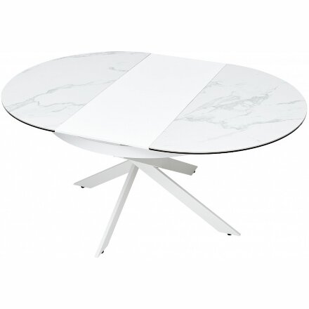 Керамический стол Trento 120 high gloss statuario белый мрамор глянцевый керамика / белый каркас 