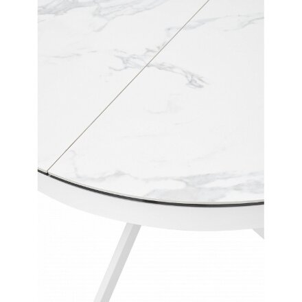 Керамический стол Trento 120 high gloss statuario белый мрамор глянцевый керамика / белый каркас 