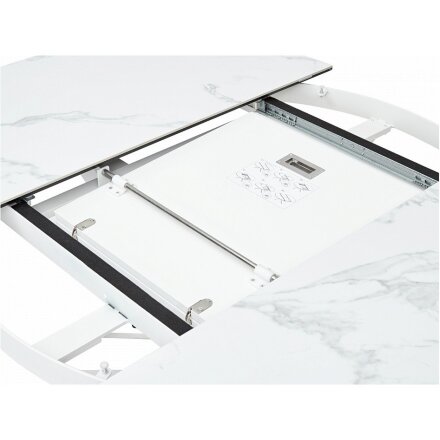 Керамический стол Trento 120 high gloss statuario белый мрамор глянцевый керамика / белый каркас 