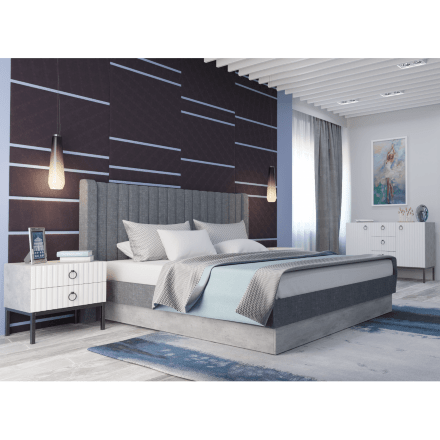 Кровать Tulip 180х200 с ПМ метрополитан грей / белая матовая 