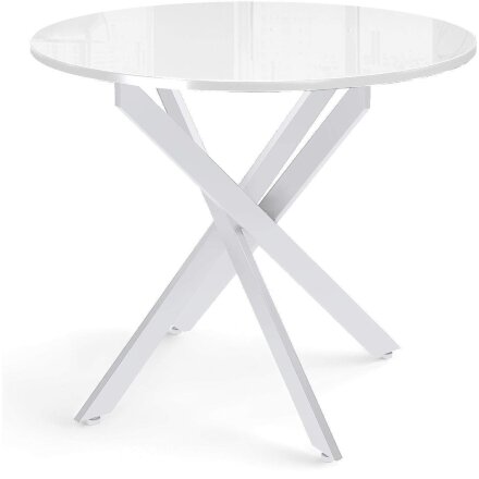 Стол DikLine Rs90М белый/стекло белое optiwhite (кромка белая)/опоры R90 белые 