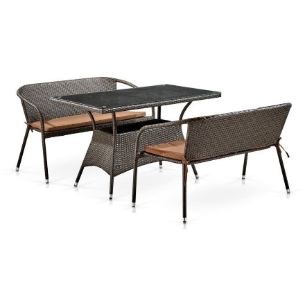 Обеденный комплект плетеной мебели с диванами T198D/S139B-W53 Brown 