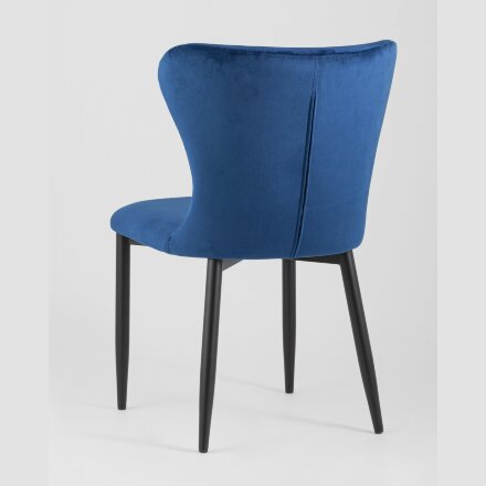 Стул Stool Group Лилиан велюр синий мягкая обивка, черные металлические ножки 