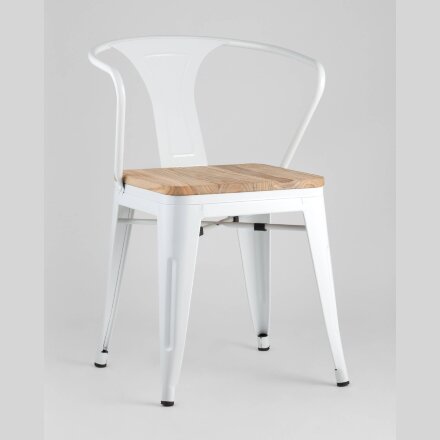 Стул TOLIX ARM WOOD с подлокотниками белый 