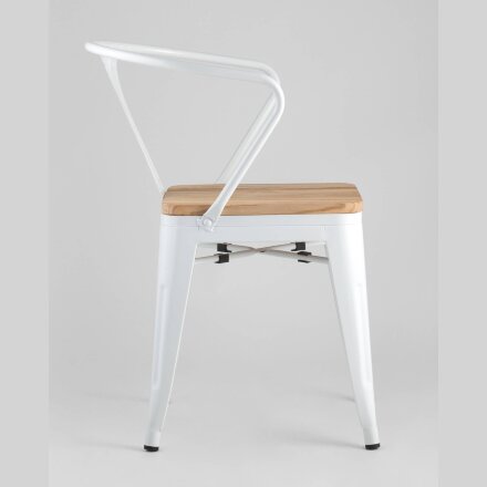 Стул TOLIX ARM WOOD с подлокотниками белый 