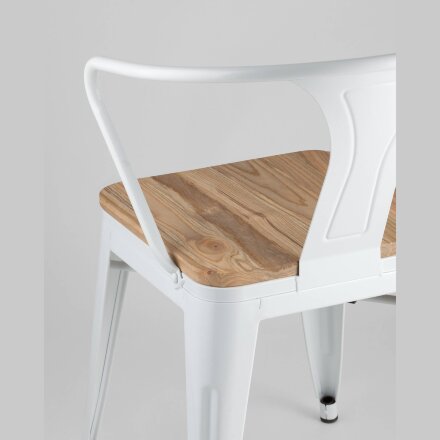 Стул TOLIX ARM WOOD с подлокотниками белый 