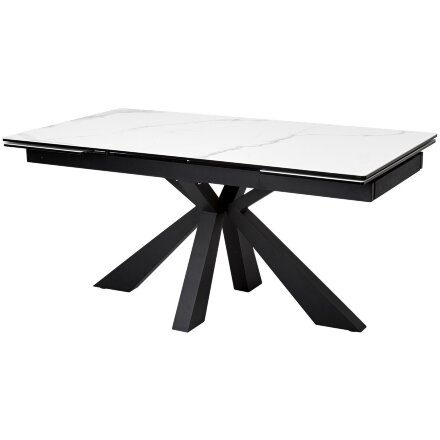 Стол ALEZIO 160 BIANCO TL-45 Белый мрамор матовый, испанская керамика/ черный каркас, ®DISAUR 