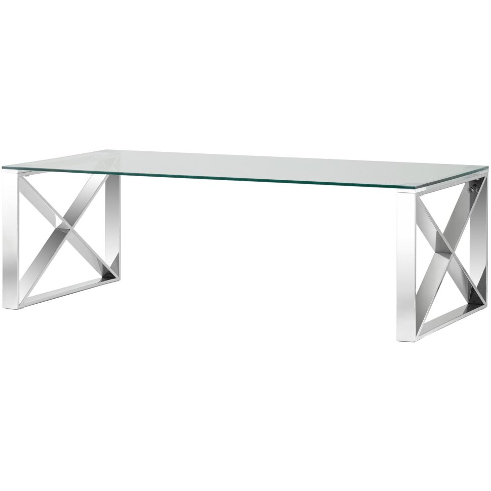 Журнальный стол Stool Group 120*60 КРОСС серебро каркас нержавеющая сталь столешница закаленное стекло Журнальный стол Stool Group 120*60 КРОСС серебро каркас нержавеющая сталь столешница закаленное стекло