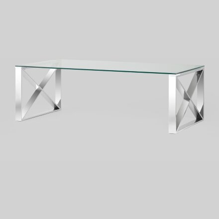 Журнальный стол Stool Group 120*60 КРОСС серебро каркас нержавеющая сталь столешница закаленное стекло 