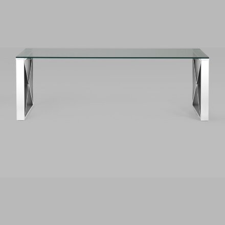Журнальный стол Stool Group 120*60 КРОСС серебро каркас нержавеющая сталь столешница закаленное стекло 