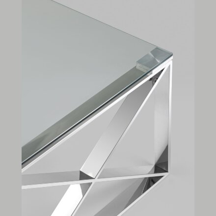 Журнальный стол Stool Group 120*60 КРОСС серебро каркас нержавеющая сталь столешница закаленное стекло 