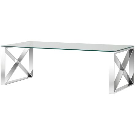 Журнальный стол Stool Group 120*60 КРОСС серебро каркас нержавеющая сталь столешница закаленное стекло 