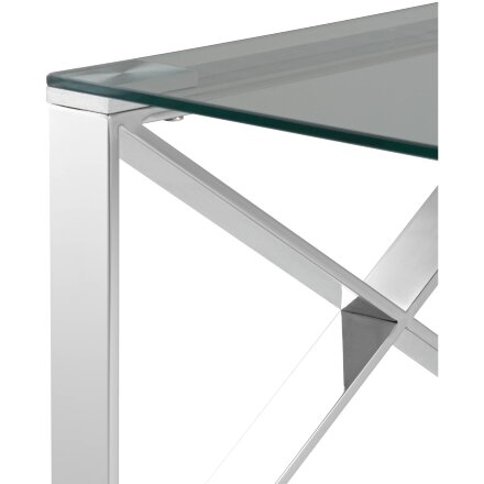 Журнальный стол Stool Group 120*60 КРОСС серебро каркас нержавеющая сталь столешница закаленное стекло 