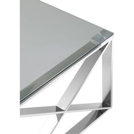 Журнальный стол Stool Group 120*60 КРОСС серебро каркас нержавеющая сталь столешница закаленное стекло 