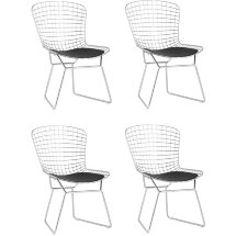 Стул обеденный Bertoia хромированный с черной подушкой 4 шт
