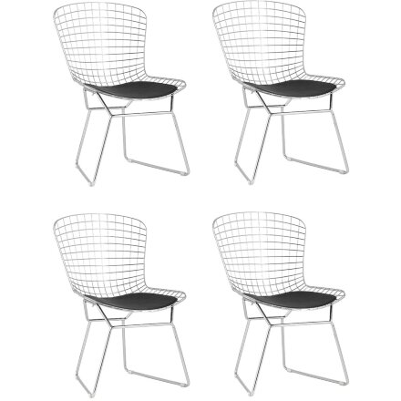 Стул обеденный Bertoia хромированный с черной подушкой 4 шт 