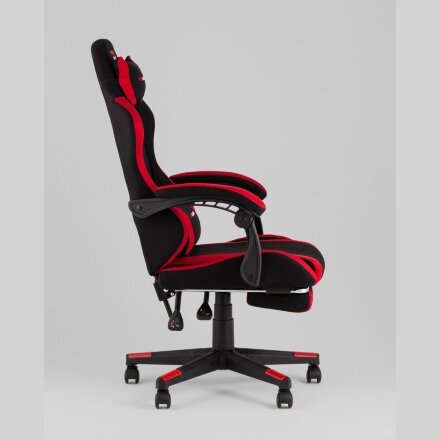 Кресло спортивное TopChairs Prophet с оттоманкой ткань черно-красный 