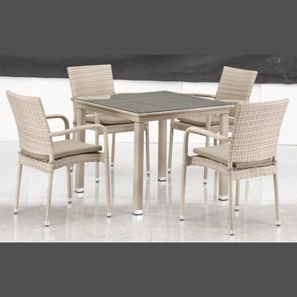 Комплект плетеной мебели T257C/Y376C-W85 Latte (4+1) + подушки на стульях Комплект плетеной мебели T257C/Y376C-W85 Latte (4+1) + подушки на стульях