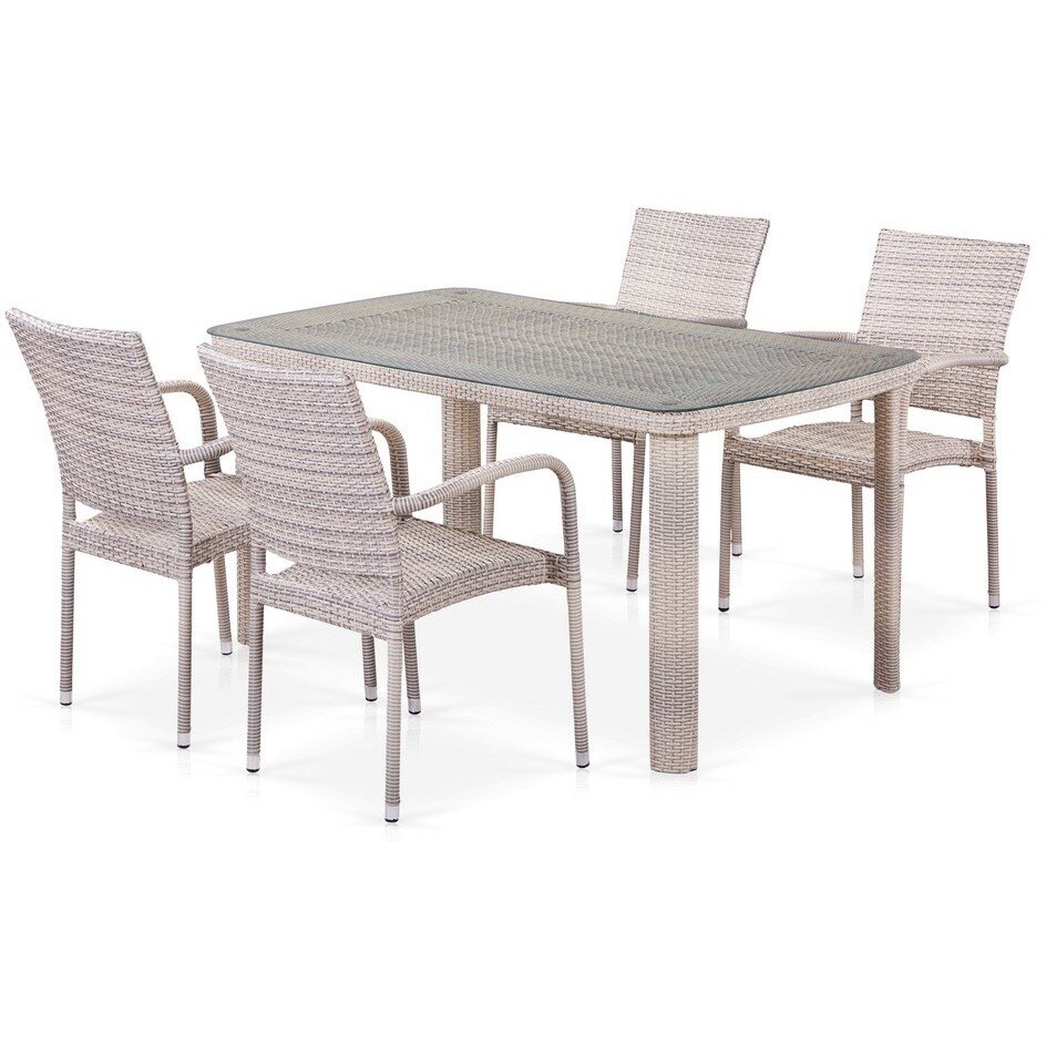 Комплект плетеной мебели T256C/Y376C-W85 Latte (4+1) + подушки на стульях Комплект плетеной мебели T256C/Y376C-W85 Latte (4+1) + подушки на стульях
