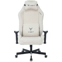 Геймерское кресло Бюрократ компьютерное игровое Knight T1 молочный экомех с подголов. крестовина металл
