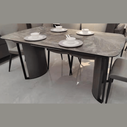 Стол RASMUS 160 KL-80 Серый мрамор, итальянская керамика / черный каркас, ®DISAUR 