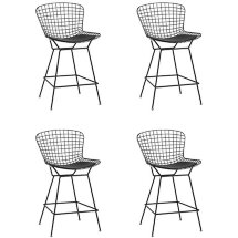 Стул полубарный с низкой спинкой Bertoia черный с черной подушкой 4 шт.