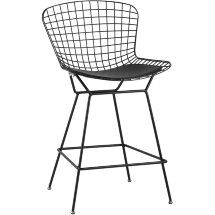 Стул полубарный с низкой спинкой Bertoia черный с черной подушкой 4 шт.