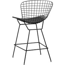 Стул полубарный с низкой спинкой Bertoia черный с черной подушкой 4 шт.