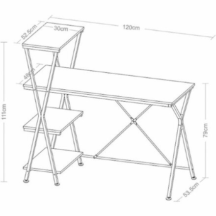 Стол на металлокаркасе BRABIX &quot;LOFT CD-004&quot;, 1200х535х1110 мм, 3 полки, цвет морёный дуб, 641218 