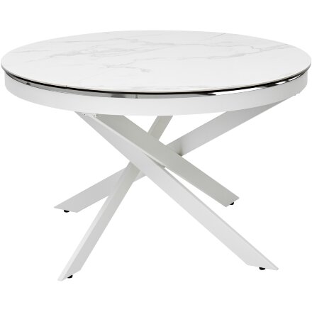 Стол TRENTO 120 HIGH GLOSS STATUARIO Белый мрамор глянцевый, керамика/ белый каркас, ®DISAUR 