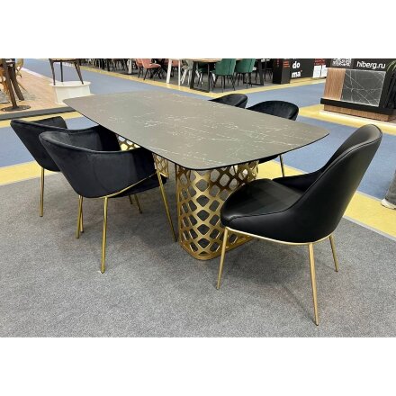Стол CHIAVARI 220 KL-116 Черный мрамор матовый, итальянская керамика / бронзовый, ®DISAUR 