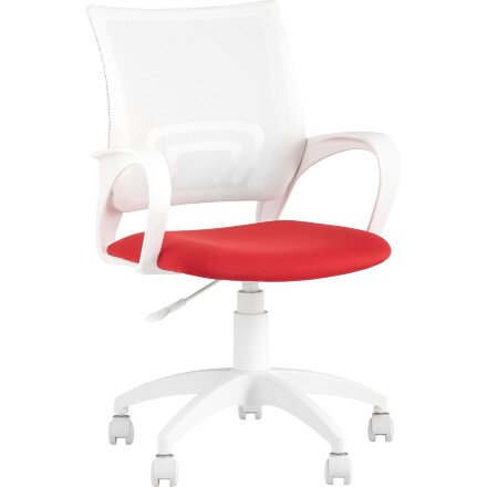 Кресло офисное Topchairs ST-BASIC-W спинка белая сетка сиденье красная ткань крестовина белый пластик 
