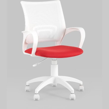 Кресло офисное Topchairs ST-BASIC-W спинка белая сетка сиденье красная ткань крестовина белый пластик 