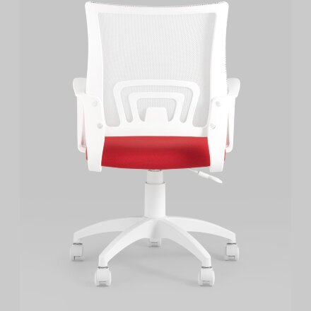 Кресло офисное Topchairs ST-BASIC-W спинка белая сетка сиденье красная ткань крестовина белый пластик 