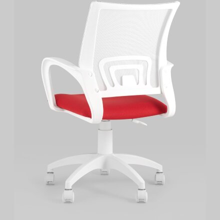 Кресло офисное Topchairs ST-BASIC-W спинка белая сетка сиденье красная ткань крестовина белый пластик 