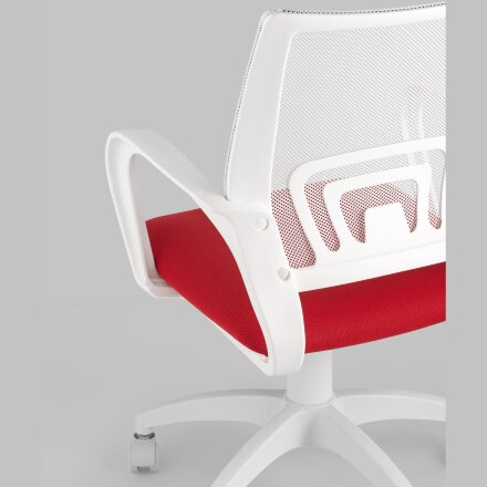 Кресло офисное Topchairs ST-BASIC-W спинка белая сетка сиденье красная ткань крестовина белый пластик 
