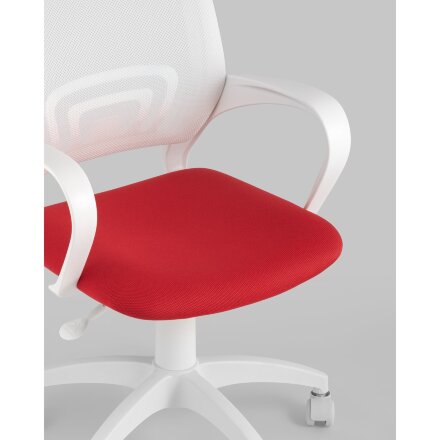 Кресло офисное Topchairs ST-BASIC-W спинка белая сетка сиденье красная ткань крестовина белый пластик 