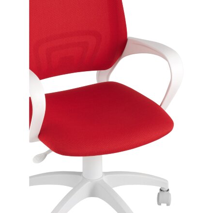 Кресло офисное Topchairs ST-BASIC-W спинка белая сетка сиденье красная ткань крестовина белый пластик 