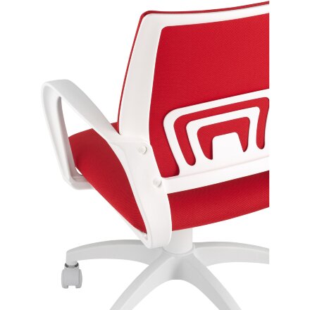 Кресло офисное Topchairs ST-BASIC-W спинка белая сетка сиденье красная ткань крестовина белый пластик 