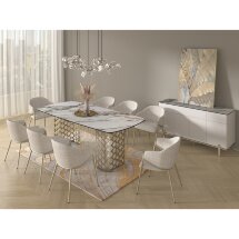 Стол CHIAVARI 220 KL-188 Контрастный мрамор матовый, итальянская керамика / Шампань, ®DISAUR