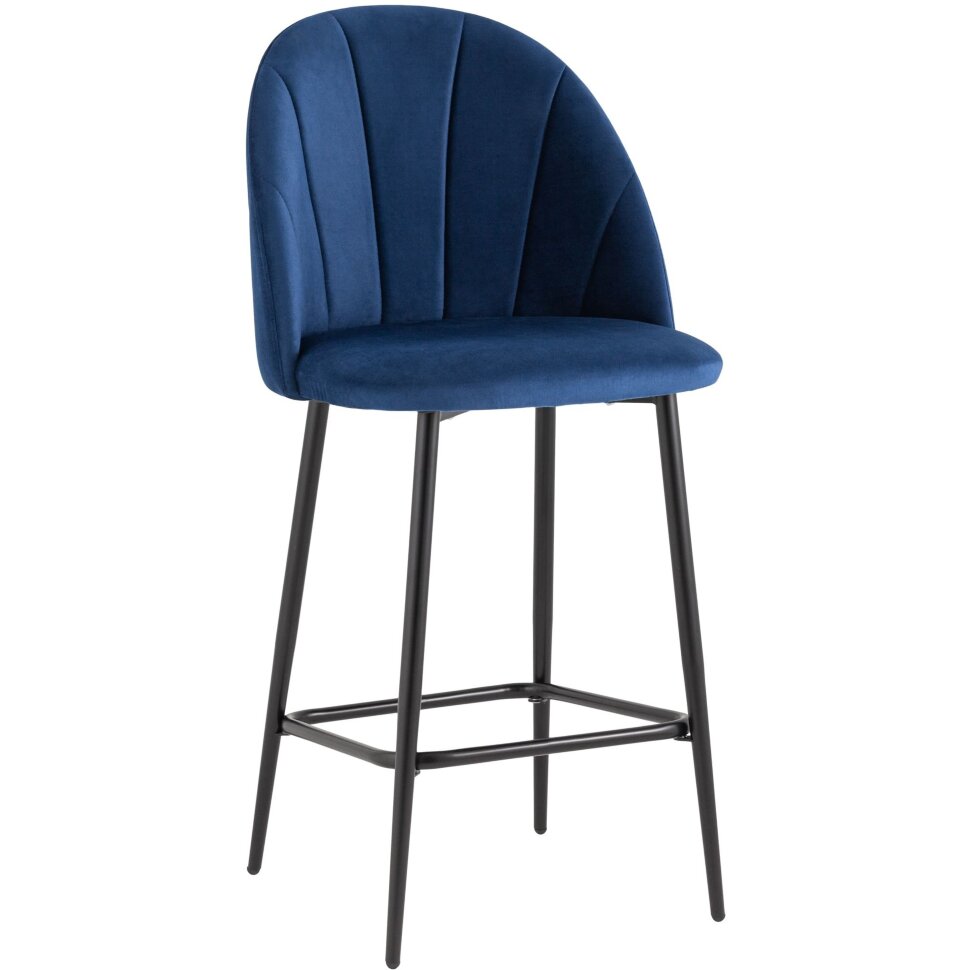 Стул полубарный Stool Group Логан велюр синий ножки металл черный Стул полубарный Stool Group Логан велюр синий ножки металл черный