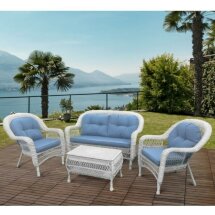 Плетеный комплект для отдыха из искусственного ротанга  LV-520 White/Blue